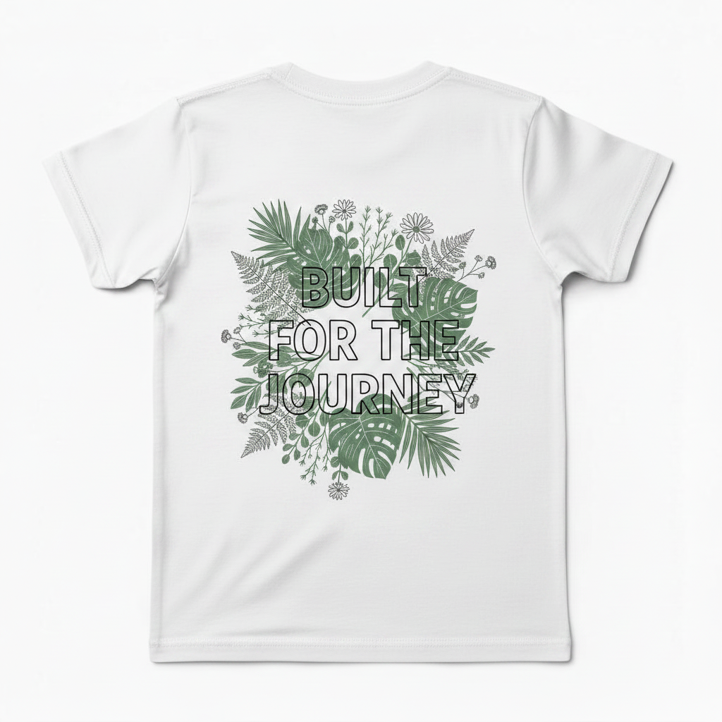 DVO Girls Youth Tee white back with Built for the Journey foliage graphic