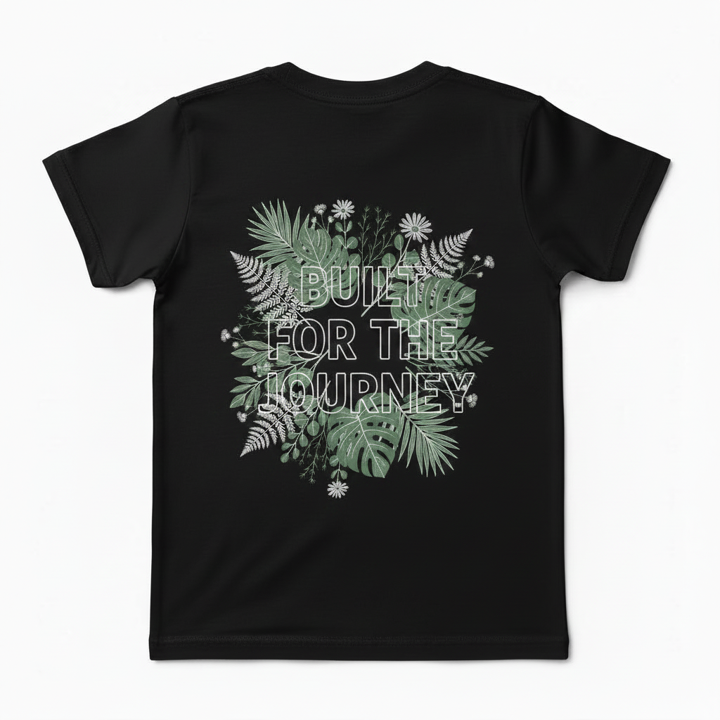 DVO Girls Youth Tee back with Built for the Journey foliage and thin font graphic