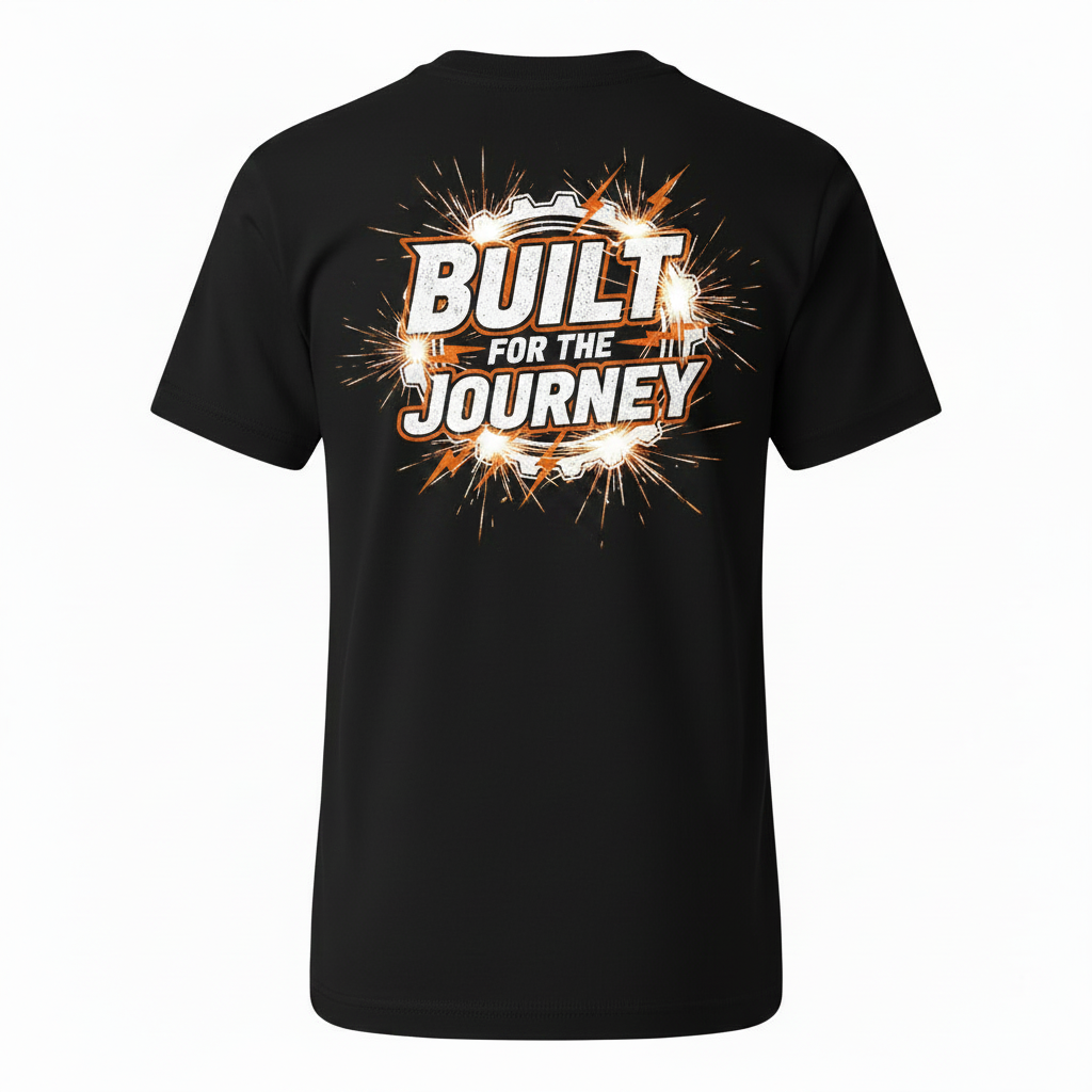 DVO Boys Tee back with Built for the Journey cogs and sparks graphic