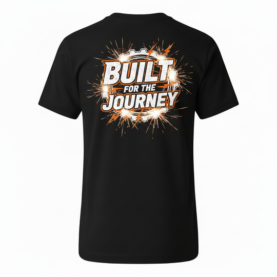 DVO Boys Tee back with Built for the Journey cogs and sparks graphic