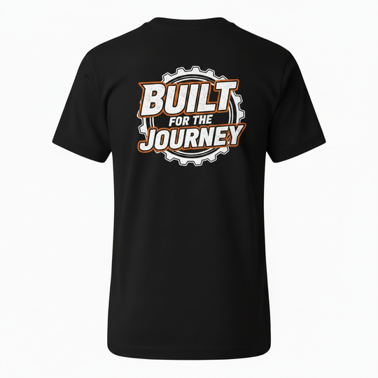 DVO Boys Tee black back with Built for the Journey cog graphic