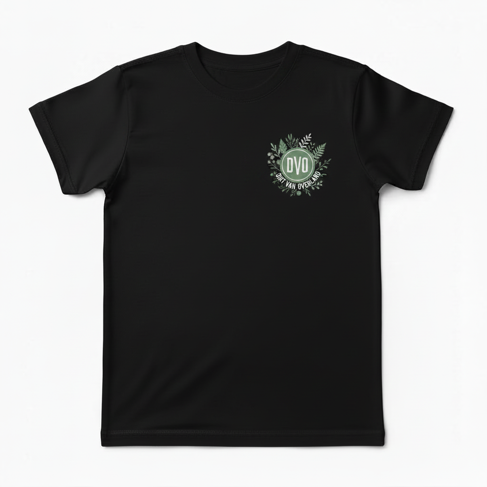 DVO Girls Youth Tee front with foliage and sage green DVO logo, no orange