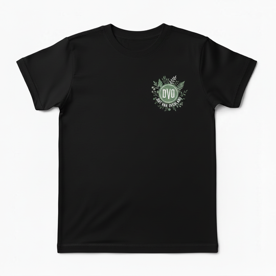 DVO Girls Youth Tee front with foliage and sage green DVO logo, no orange